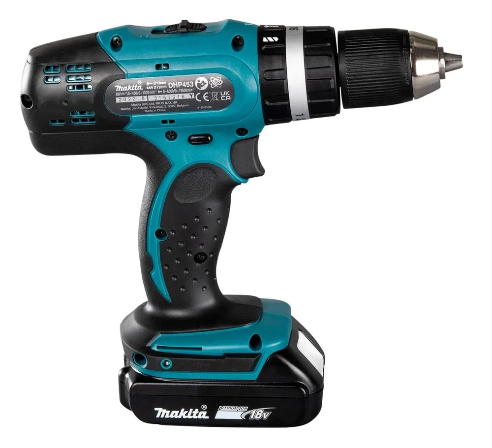Makita DHP453RFX2 Akku Schlagbohrschrauber 18 V 3000 mAh im Alukoffer mit 96teiligem Zubehörset Blau Silber