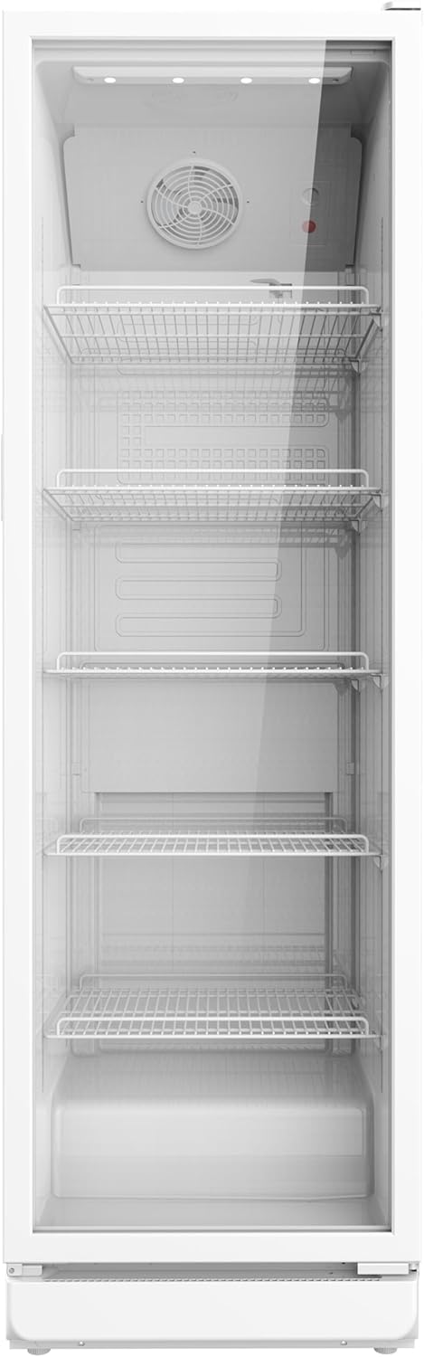 Refrigerador comercial para bebidas SCHOEPF GKS350 - Refrigeración por aire forzado - Refrigerador con puerta de cristal - 347 l - 5 estantes de rejilla ajustables - 194,5 cm de altura (blanco)