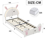 Cama tapizada infantil 90x200 con iluminación LED, estructura de cama individual con somier, cama de princesa para niña con cabecero en forma de conejo para dormitorio, tela de terciopelo, blanco (Blanco-C, 90x200 cm)
