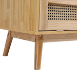 Soweiz Armario con barra, armario de 2 puertas, dormitorio, red de ratán, sala de estar, con solapa inferior, tablero de partículas + ratán de polietileno, natural