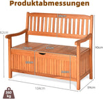 GOPLUS Gartenbank mit Stauraum, Sitzbank aus Akazienholz für 2 Personen, Truhenbank mit Rücklehne & Armlehne, Holzbank für Garten Terrasse Outdoor, mit Aufbewahrungsbox, belastbar bis 360kg