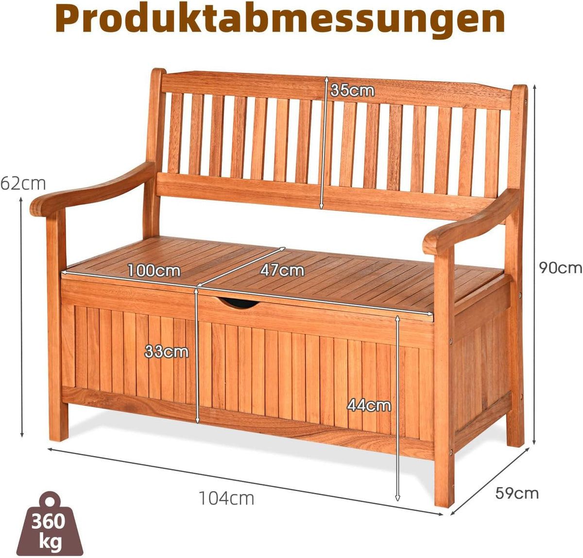 GOPLUS Gartenbank mit Stauraum, Sitzbank aus Akazienholz für 2 Personen, Truhenbank mit Rücklehne & Armlehne, Holzbank für Garten Terrasse Outdoor, mit Aufbewahrungsbox, belastbar bis 360kg