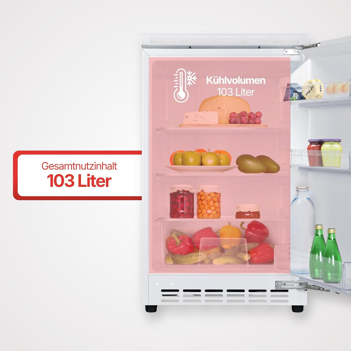 Frigorífico integrable bajo encimera Amica, capacidad total, integrable (panelable) para nicho de 81,5 cm, control electrónico, compresor Inverter, iluminación LED, alarma de puerta abierta