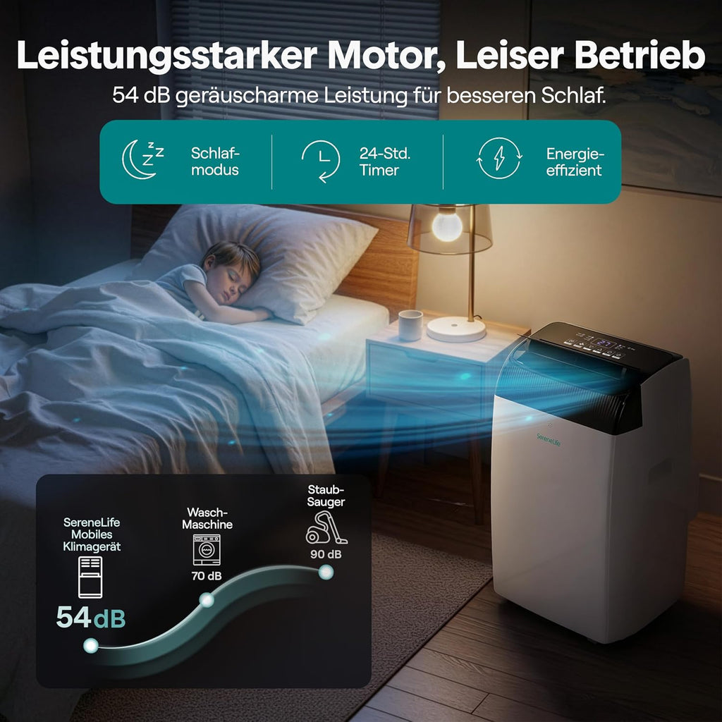 SereneLife klimagerät Mobil- mit Abluftschlauch, 12000 BTU WLAN, 4-in-1 Klimaanlage- Kühlen/Heizen/Ventilieren/Entfeuchten, Digitaldisplay, Timer und Fensterkit, bis 35m², für heiße Sommertage