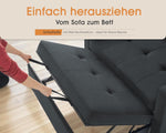 LUXOAK Schlafsofa 186 x 122 cm mit 5-stufig Verstellbarer Rückenlehne, 3-in-1 Schlafcouch mit Kissen und Seitentasche, graues Leinen-Sofa für Gästezimmer & kleine Räume