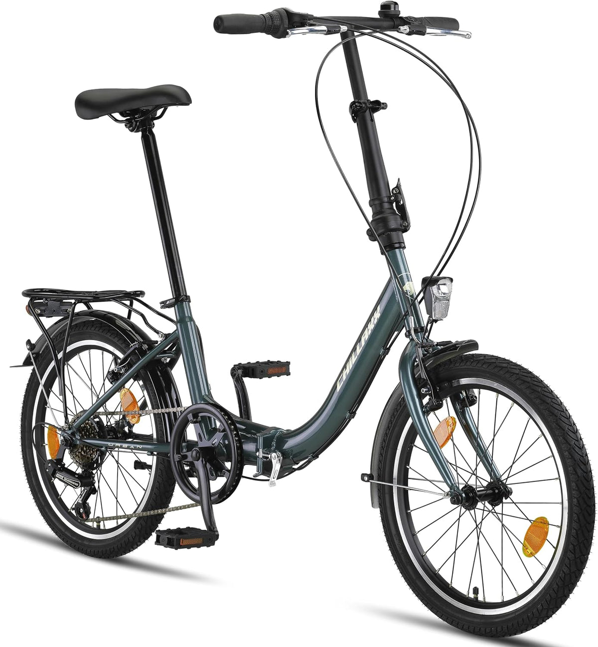 Bicicleta plegable Chillaxx Bike URBAN de 20 pulgadas, 6 velocidades Shimano, luces, sistema de plegado rápido, bicicleta plegable ligera, portaequipajes