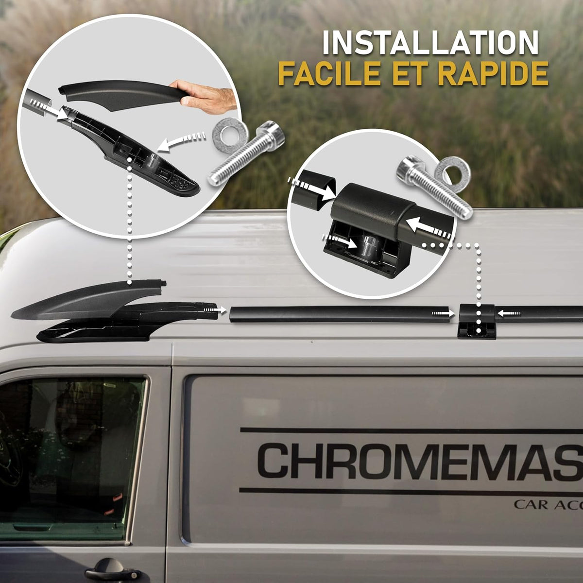 CHROMEMASTER | Compatibles con Citroën Berlingo Corta 2008-2018 | Barras de Techo | Diseñadas para el montaje de barras de techo, cofres de techo o portabicicletas | Estructura de aluminio