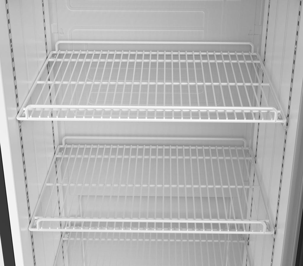 SCHOEPF Refrigerador con puerta de cristal - refrigerador comercial para bebidas - refrigeración por aire forzado - refrigerador con puerta de vidrio - 347 l - 5 estantes de rejilla ajustables - 194,5 cm de altura - GKS350 (Negro)