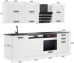 Cocina compacta Belini Madison - Muebles de cocina de 240 cm, cocina equipada sin electrodomésticos, con armarios altos y bajos, con encimeras, blanco brillo