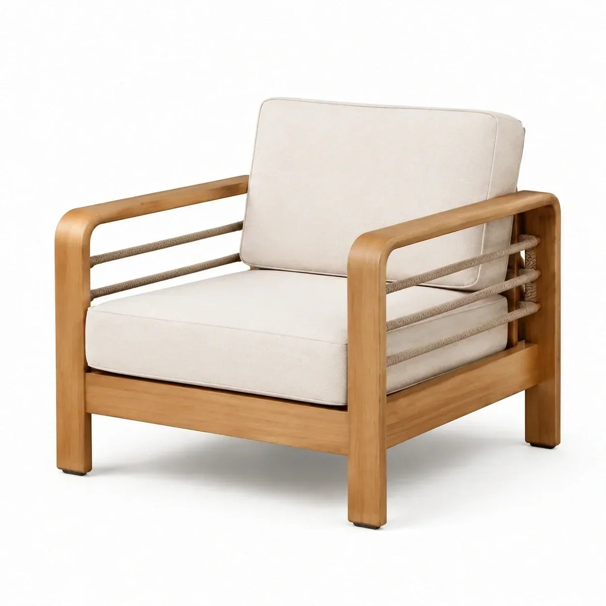 Sillón de jardín de teca con cojines de poliéster