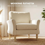 HOMCOM Sillón lounge con asiento de 83 cm, reposabrazos, sillón tapizado con cojín, aspecto de terciopelo, acolchado grueso, sillón relax con patas de madera para salón, dormitorio, crema