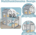 Cama infantil 90x200 cm, litera para 2 niños, cama alta con protección anticaídas, litera en forma de casa del árbol para niños y niñas, cama individual de madera maciza, cama de juegos, sin colchón, gris