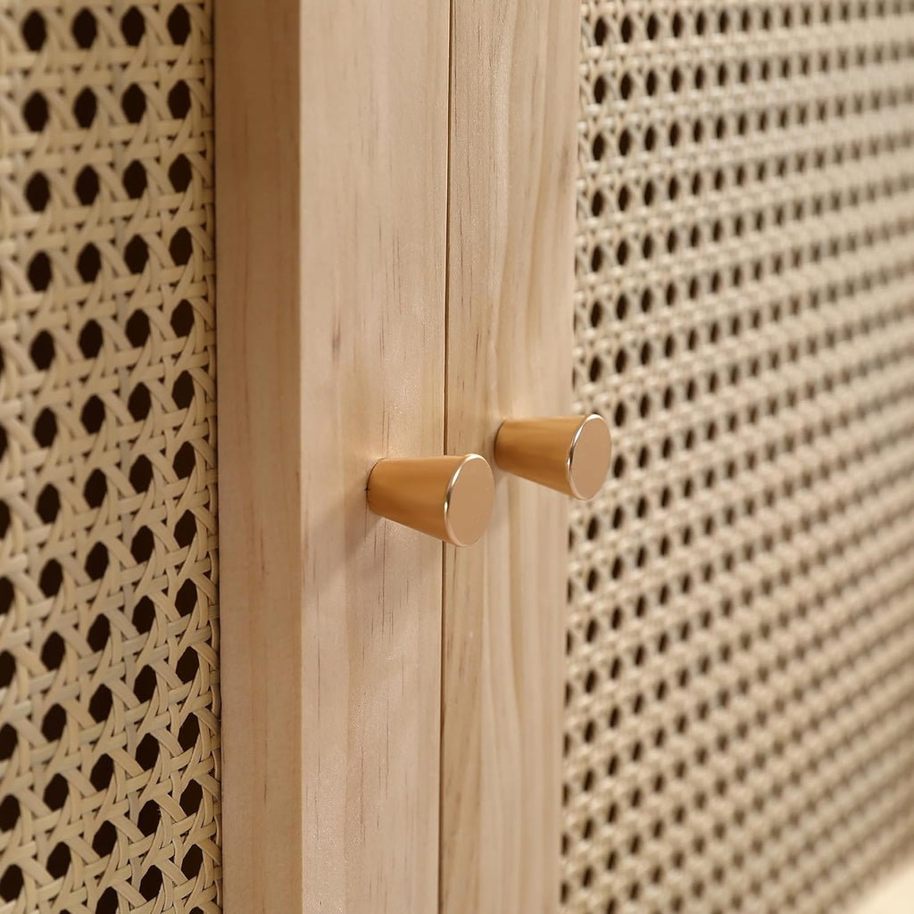 Soweiz Armario con barra, armario de 2 puertas, dormitorio, red de ratán, sala de estar, con solapa inferior, tablero de partículas + ratán de polietileno, natural