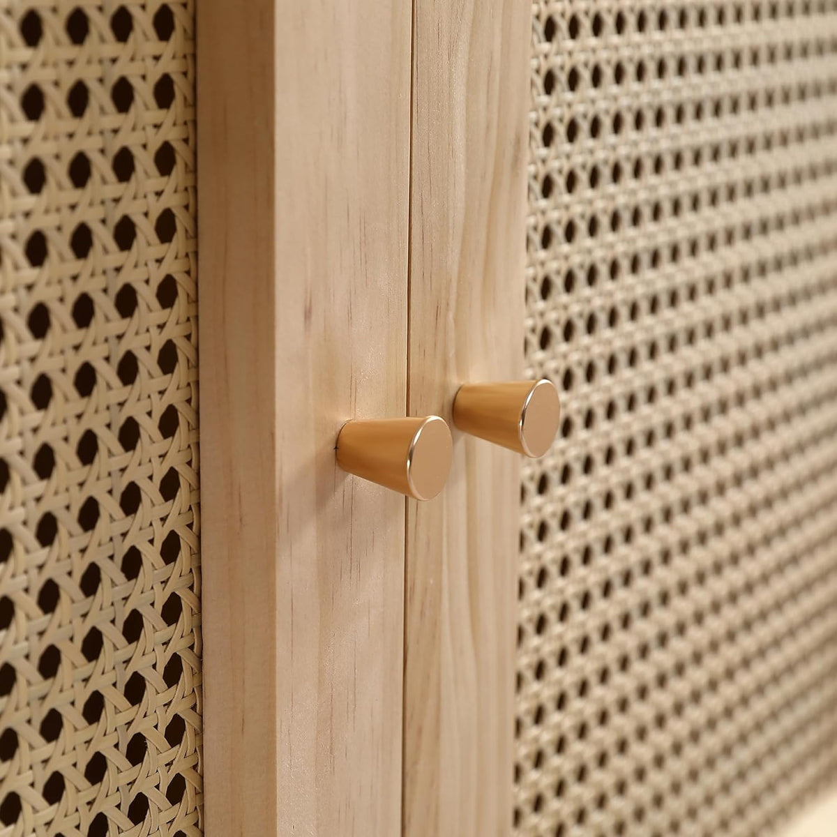 Soweiz Armario con barra, armario de 2 puertas, dormitorio, red de ratán, sala de estar, con solapa inferior, tablero de partículas + ratán de polietileno, natural