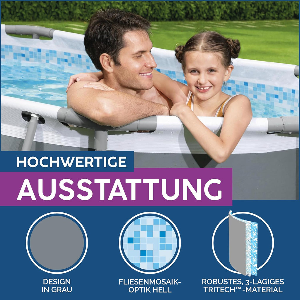 Set de piscina con estructura Bestway Power Steel, ovalada, con bomba de filtrado, 305 x 200 x 84 cm, gris, 5614A