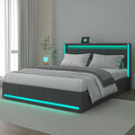 Cama tapizada BRILVERDE 160x200 con almacenamiento, cama doble con USB/LED, cama juvenil con 4 cajones, estructura de cama con somier y cabecero, lino (gris, 160 x 200 cm)