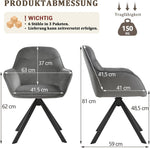 Juego de 6 sillas de comedor giratorias con reposabrazos: silla de comedor giratoria 360°, silla tapizada de terciopelo, silla de cocina giratoria con patas de metal para comedor, cocina, sala de estar, gris oscuro