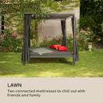 blumfeldt Senator Lounge - Tumbona de jardín doble con toldo, cenador tipo lounge, 188 x 208 x 205 cm, acolchado cómodo, cortinas de privacidad, resistente al agua, estructura de acero, máx. 350 kg, gris