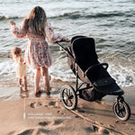Kinderkraft HELSI 2 Silla de paseo hasta 27 kg, cochecito desde el nacimiento, silla de paseo para correr con grandes ruedas neumáticas, función de reclinado, asa parental ajustable, plegable, cesta debajo del asiento, negro