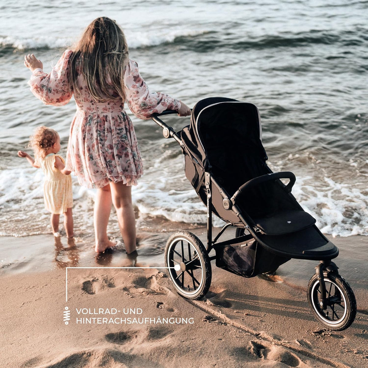 Cochecito Kinderkraft HELSI 2 hasta 27 kg, cochecito desde el nacimiento, cochecito deportivo con grandes ruedas neumáticas, función de reclinado, manillar ajustable, plegable, cesta inferior, negro
