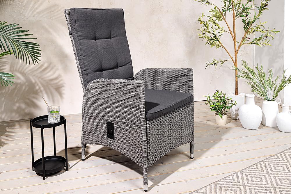 Riess Ambiente Outdoor Gartenstuhl Sylt - grau - Polyrattan - Hochlehner mit Armlehne verstellbar wetterfest