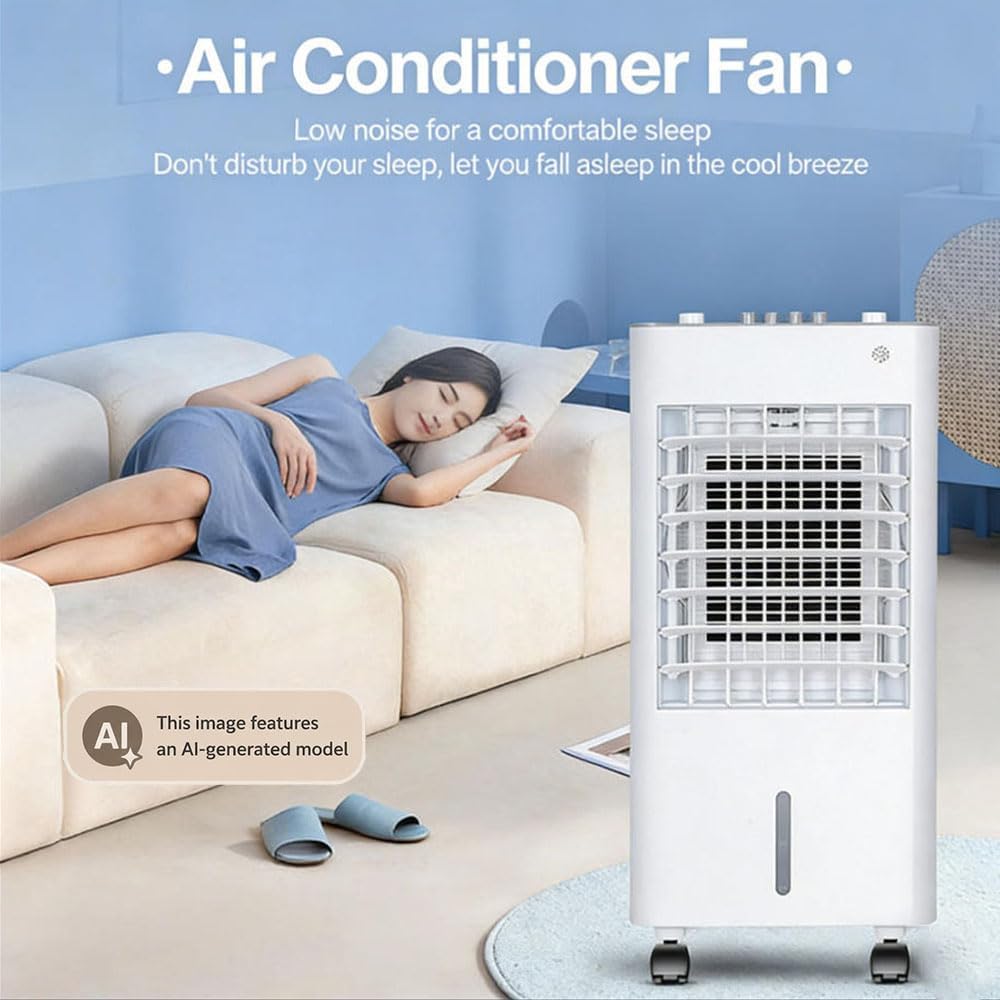 Enfriador evaporativo, climatizador portátil, 4 en 1 con 3 niveles, 6L/12L con mando a distancia, aire acondicionado portátil sin tubo de escape con refrigeración por agua, ventilador, humidificador y modo noche (12L blanco)