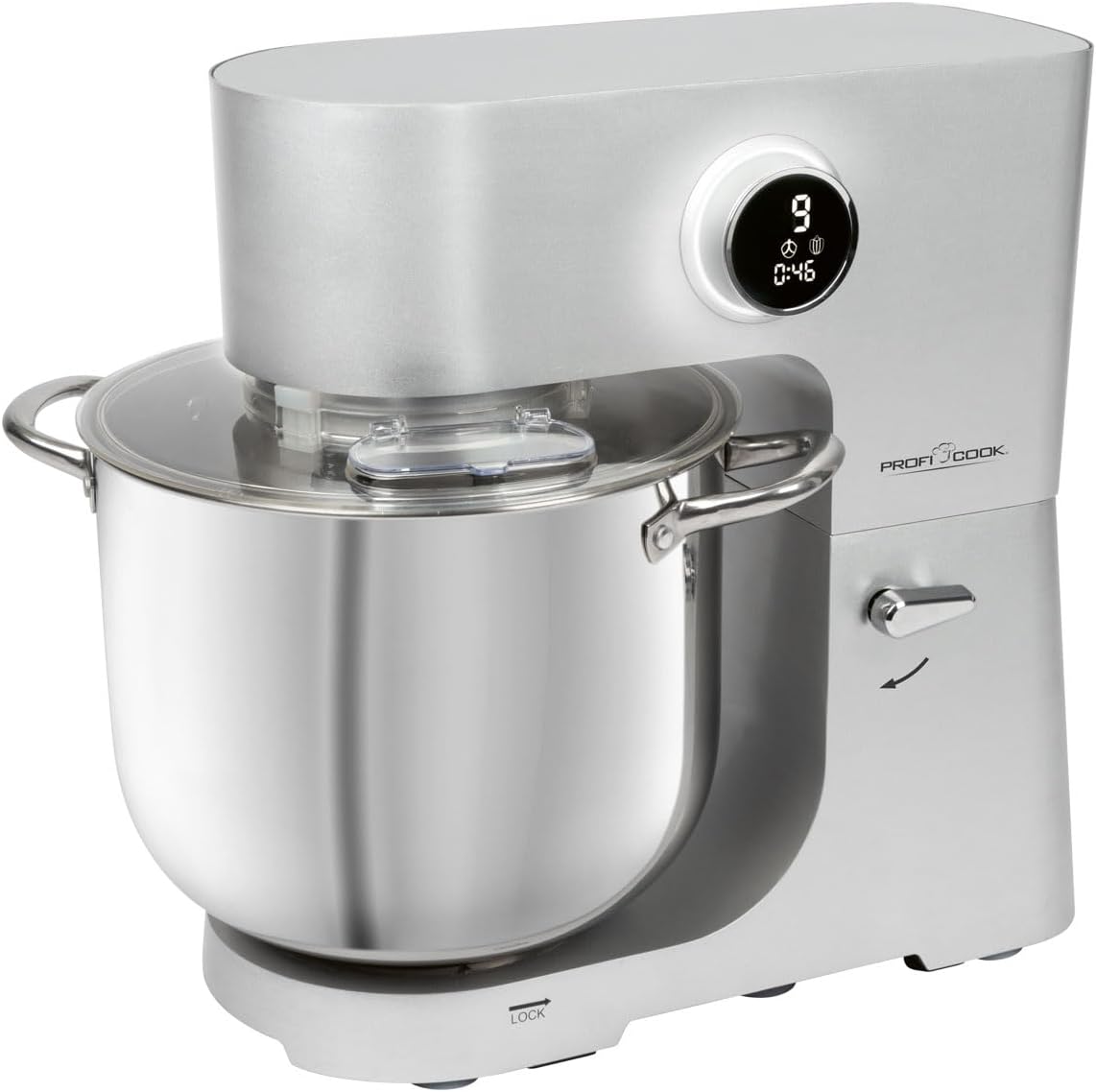 ProfiCook Robot de cocina con bol XXL de 12 L | Amasadora con 2500 W | Engranajes de metal y pantalla LED | Procesador de alimentos para hasta 8,5 kg de masa | 13 velocidades | PC KM 1254 titanio