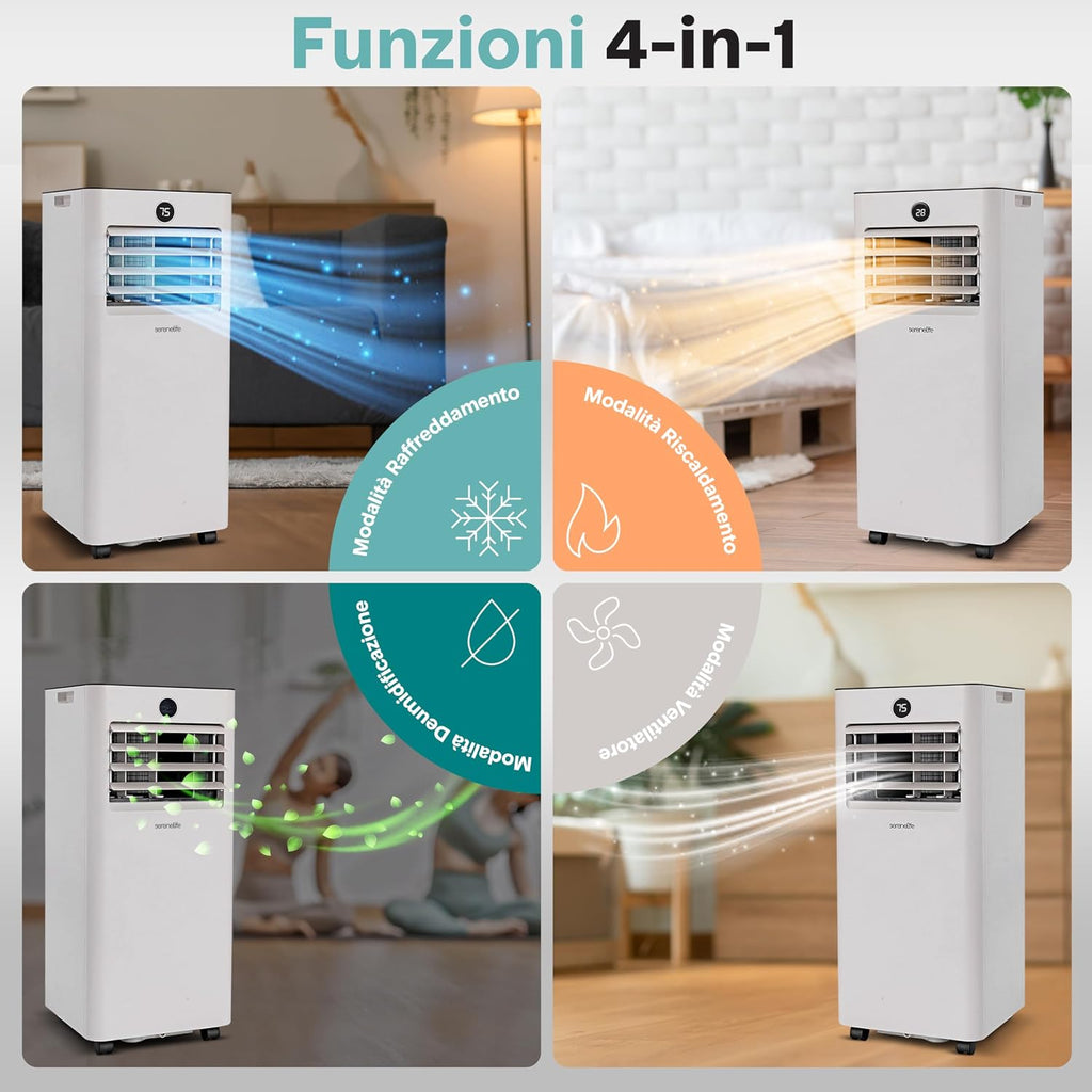 SereneLife Tragbares Klimagerät, Pinguin Klimaanlage 7000 BTU, 2,05 kW / 1,9 kW, 2050 W Kühlung/1900 W Heizung, kompakt mit Display und Fenster-Set