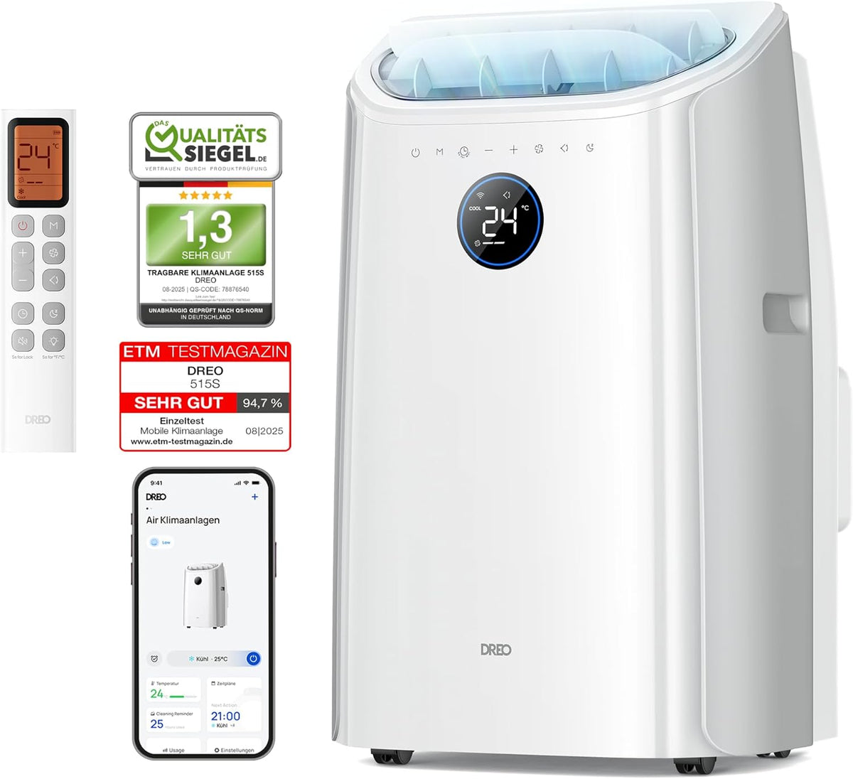 Aire acondicionado portátil DREO, 10.000 BTU para dormitorio, 3 en 1: refrigeración/ventilación/deshumidificación, enfriamiento sin drenaje, control por aplicación/voz/mando a distancia, temporizador de 24 horas, AC515S
