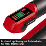 Soplador de hojas inalámbrico Einhell GP-LB 18/200 Li E Power X-Change (18 V, sin escobillas, regulación de velocidad, tecnología de soplador axial, incluye batería de 4,0 Ah y cargador)
