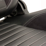 Asiento tipo baquet AutoStyle 'Classic II' - Piel sintética negra + ante + costuras grises - Respaldo ajustable a la izquierda - incl. guías