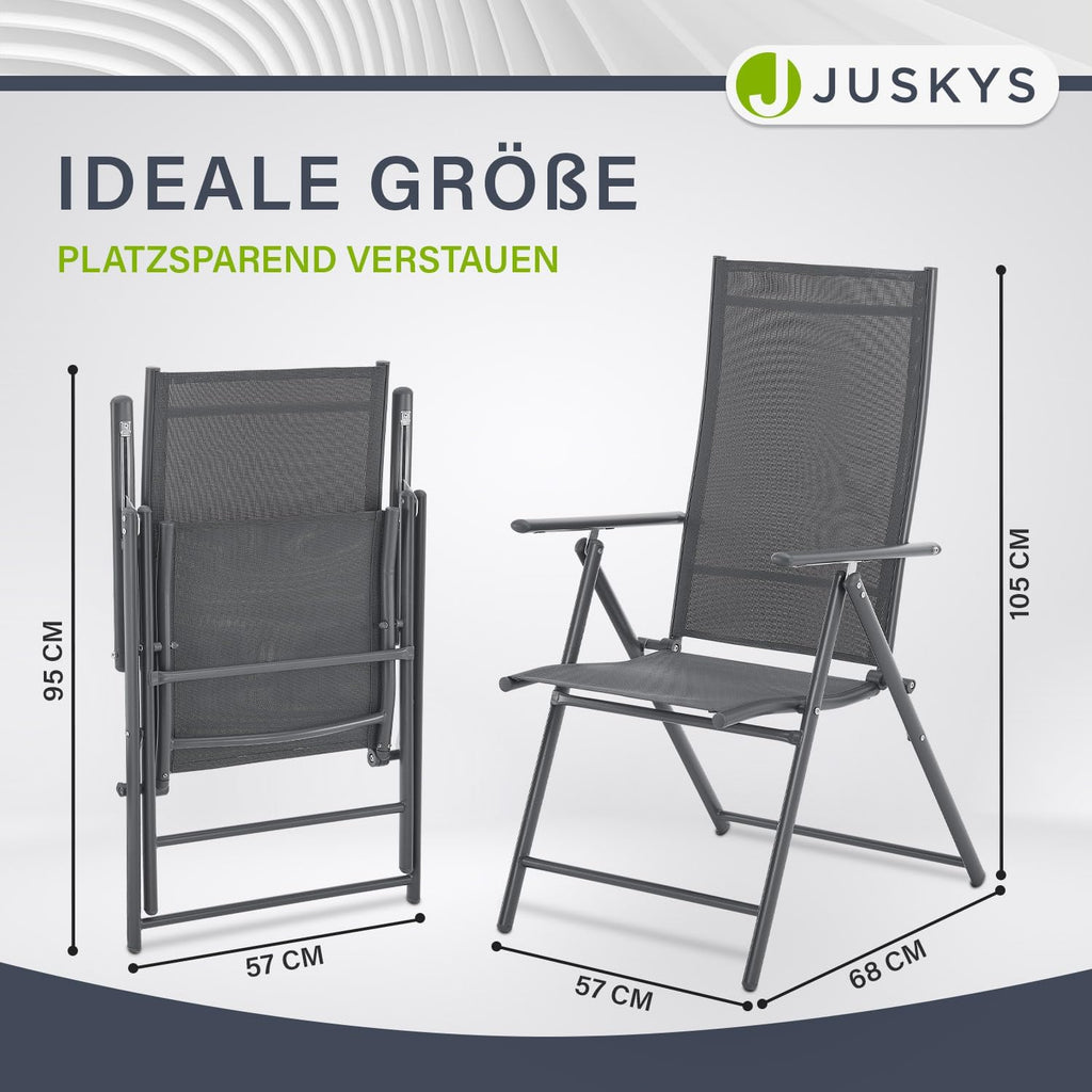 Juskys Gartenstuhl Calena 4er Set Anthrazit - 7-Fach verstellbar & klappbar - pulverbeschichteter Stahl, atmungsaktiv