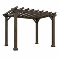 Pérgola de madera independiente 305 × 305 × 244 cm, marrón oscuro y negro, con techo de listones abierto