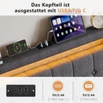 Cama tapizada BRILVERDE 160x200 con almacenamiento, cama doble con USB/LED, cama juvenil con 4 cajones, estructura de cama con somier y cabecero, lino (gris, 160 x 200 cm)