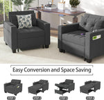 Sillón cama DURASPACE, silla convertible 3 en 1, sillón cama extensible, sofá cama con puertos USB, bolsillo lateral, portavasos para espacios pequeños (gris oscuro)