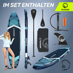 Tabla de Stand Up Paddle TSUNAMI PRO, tabla SUP con accesorios completos, bomba y correa de seguridad, capacidad de carga de hasta 160 kg, longitud 350 cm, material doble y refuerzos internos adicionales
