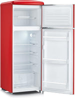 SEVERIN Frigorífico Congelador 2 puertas, Libre instalación, Anchura 55 cm, 206L, Clase E, Veggibox incluida, Retro, Rojo, RKG 8930