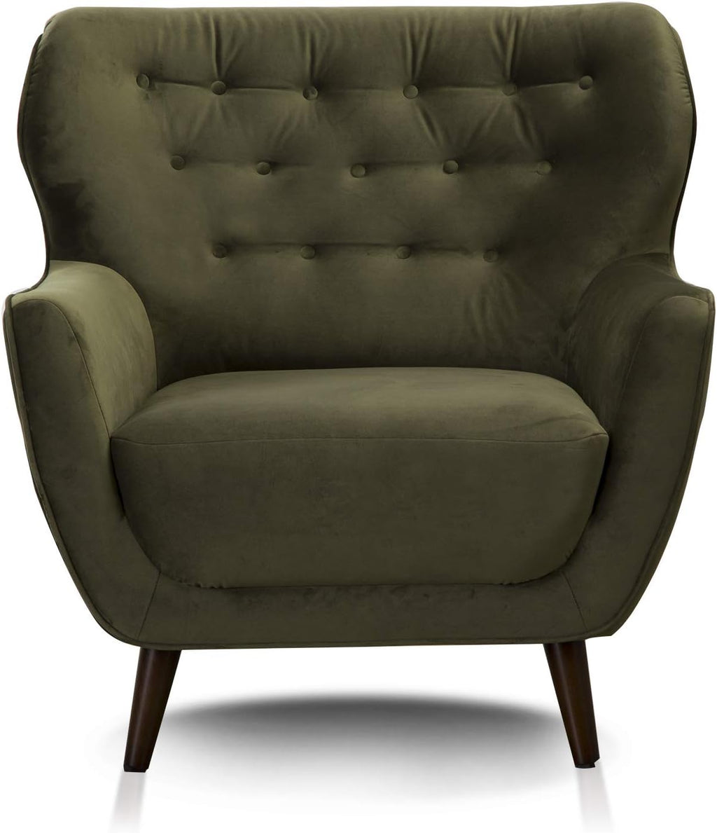 CAVADORE Sessel Abby / Retro-Polstersessel im Samt-Look mit Knopfverzierung / 87 x 89 x 88 / Samtoptik, grün