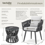 tectake® Gartenmöbel-Set Lugano Rope-Design, Aluminiumgestell, Tisch 2 Stühle, Dicke Sitzpolster, Gartenlounge, Loungemöbel, Gartensitzgruppe, Outdoor Lounge Set, Terrassenmöbel, Balkonmöbel