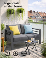 Sofá de jardín LANOX, conjunto de muebles de exterior de 2 plazas de aluminio, 128×65×66 cm, incluye cojines de asiento y respaldo, sofá de jardín resistente a la intemperie para balcón, terraza y jardín, gris