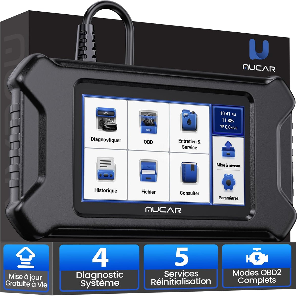 Escáner de diagnóstico multimarca mejorado MUCAR CS4, diagnóstico OBD-II en español, lector de códigos ECM, ABS, SRS, TCM para todos los coches, con funciones gratuitas de por vida para aceite, EPB, SAS, TPMS, TBA y ETS.