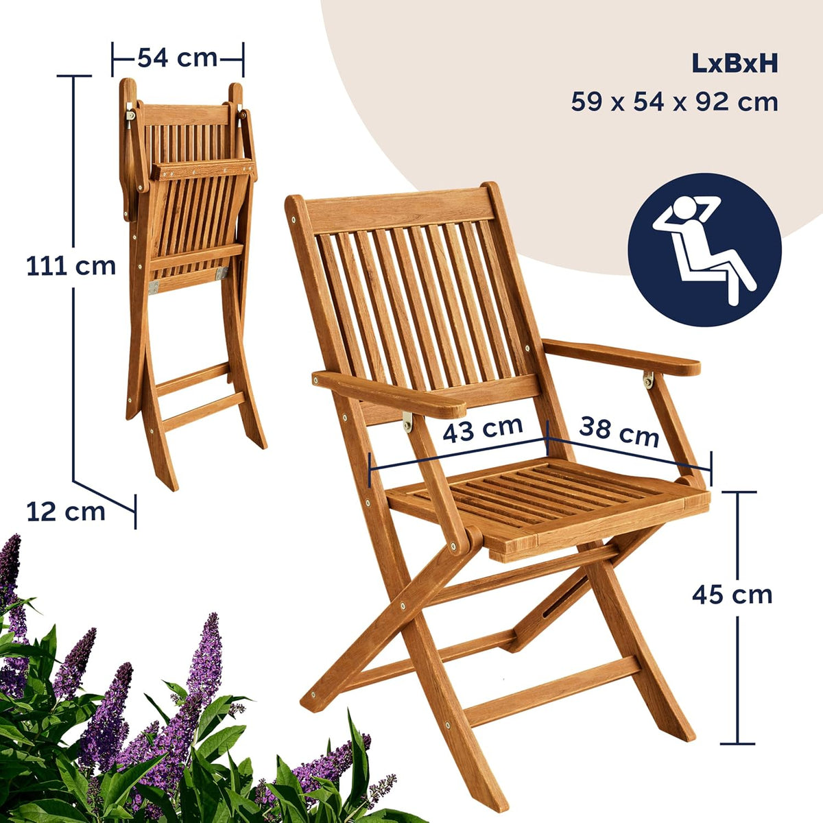 Casaria® Balkonmöbel Set 2 Personen Wetterfest Holz FSC®-zertifizierte Stühle Klappbar 160kg Belastbar Balkon Garten Terrassenmöbel Möbel 3-TLG. Akazie