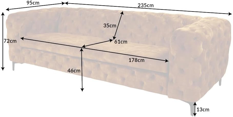 Sofá Chesterfield Riess Ambiente MODERN BAROCK 235 cm - amarillo mostaza - sofá de 3 plazas de terciopelo con núcleo de muelles, conjunto de salón