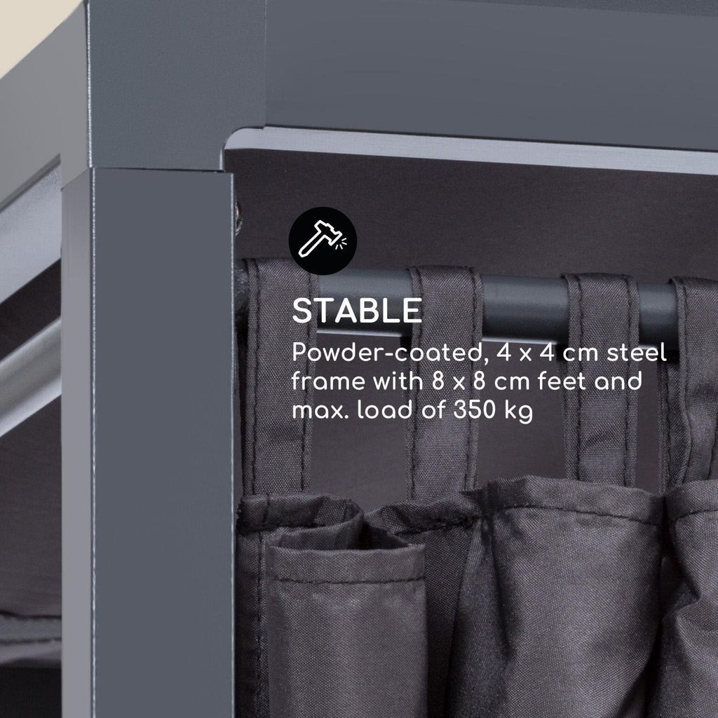 blumfeldt Senator Lounge - Tumbona de jardín doble con toldo, cenador tipo lounge, 188 x 208 x 205 cm, acolchado cómodo, cortinas de privacidad, resistente al agua, estructura de acero, máx. 350 kg, gris