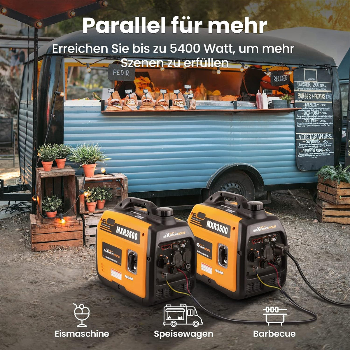 Generador inversor maXpeedingrods 3300W, generador de gasolina de 4 tiempos con USB y enchufes de 230V, ligero, como generador de emergencia para cortes de energía, camping, caravanas, garaje y obras de construcción