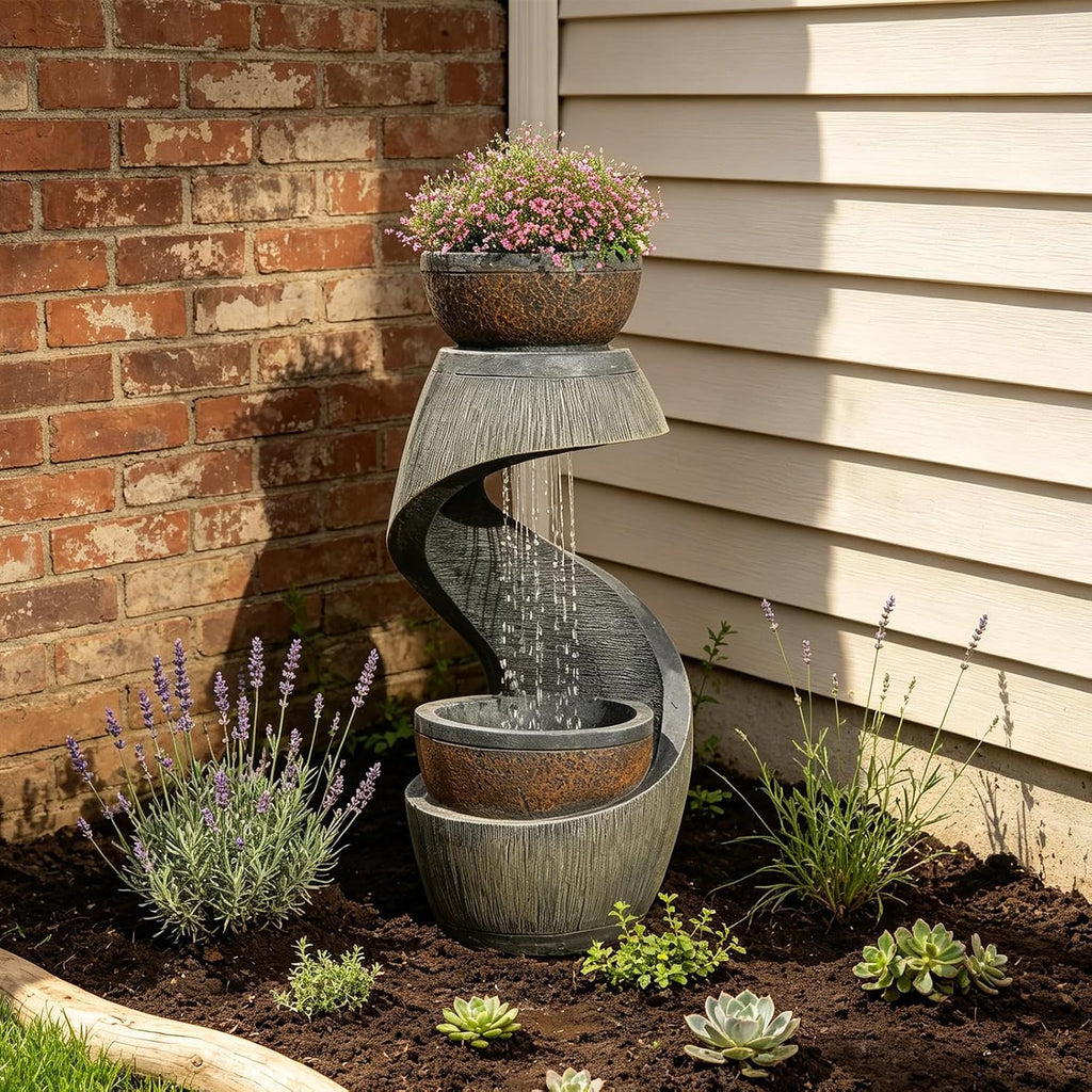 Fuente de jardín Bumilgar, fuente ornamental, fuente de interior, fuente con luz LED, cascada, juego de agua para jardín, balcón, terraza, 82 cm