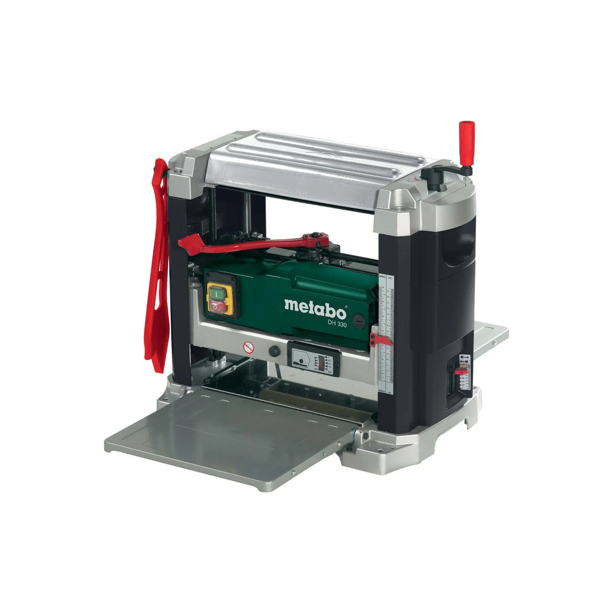 Regruesadora metabo DH 330, portátil, 1800 W, cuchillas HSS, capacidad de paso 330 x 152 mm, boquilla de aspiración, empujador de material