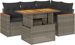 vidaXL 5-TLG. Garten-Sofagarnitur mit Kissen Grau Poly Rattan Akazie, Outdoor Sofagarnitur, Gartensofa Set, Lounge Set, Sofagarnitur Terrasse