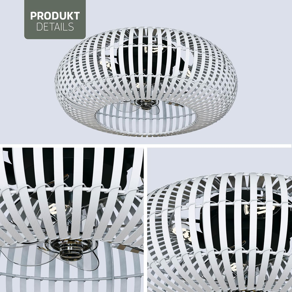 Ventilador de techo inteligente Varin® con luz, Wi-Fi Tuya, Ø 50 cm, lámpara de techo con ventilador, ventilador con luz de techo con 4 casquillos E27 (sin bombillas), mando a distancia, bambú blanco