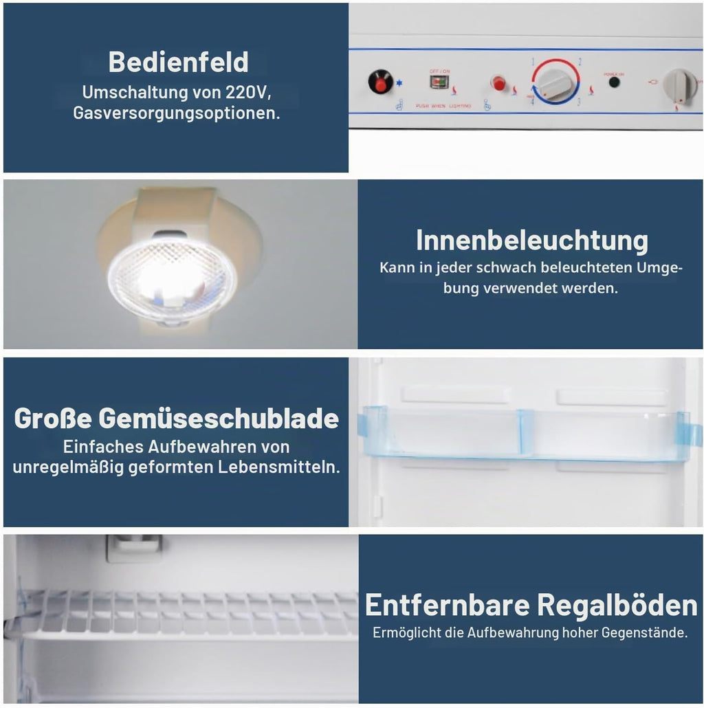 SMETA Gas Kühlschrank mit Gefrierfach, Gas/230V, Kühl-Gefrierkombination 175L, für Ferienhaus Gîte Garage Wohnwagen Wohnmobil, Weiß